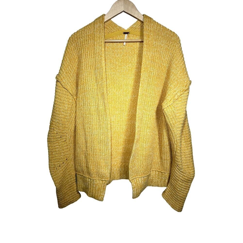 FREE PEOPLE Women's High Hopes Open Front Cotton Blend Cardigan Yellow Size XS